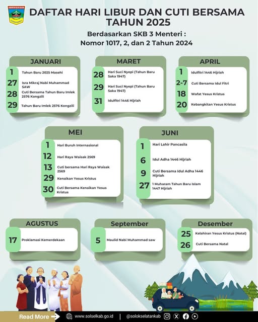 Daftar Hari Libur Nasional dan Cuti Bersama Tahun 2025