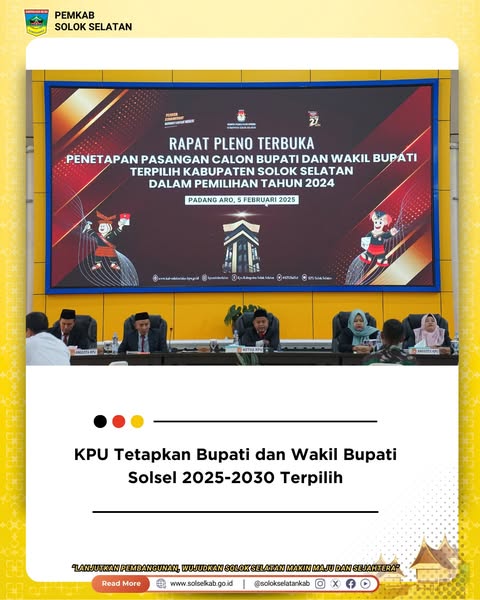 KPU Tetapkan Bupati dan Wakil Bupati Solsel 2025-2030 Terpilih